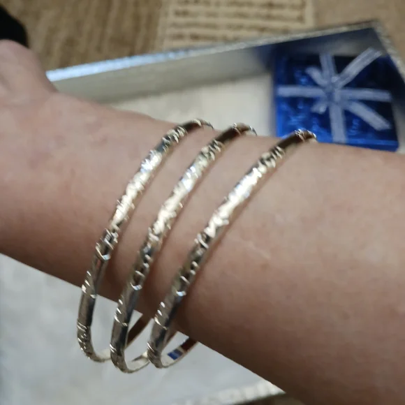 STERLING Silver Bangle Bracelets - Set of 3